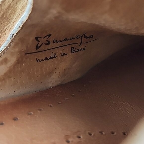 Maciejka Women's Leather Heeled Taupe Cream Floral Print Shoes Block Heel Sz 37 - Picture 11 of 16